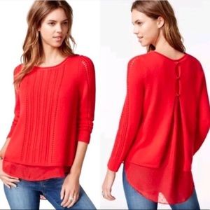 ‼️SALE‼️Lucky Brand red layer sweater w/ Swiss dot